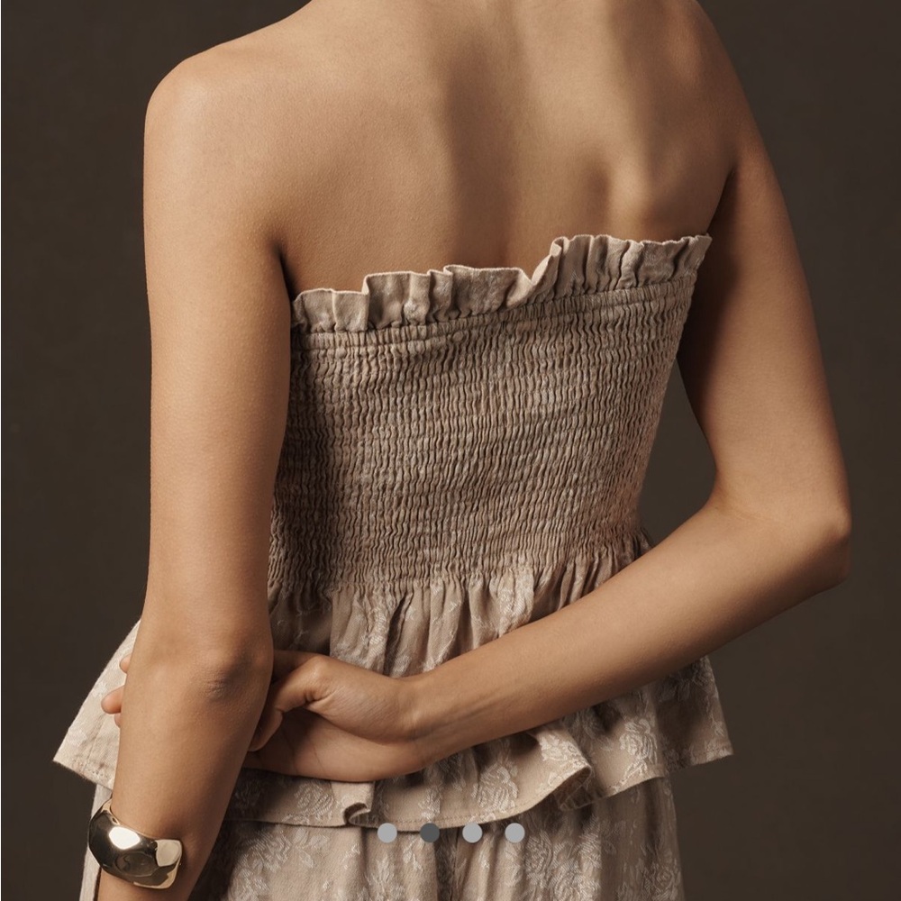 Anthropologie By Anthropologie Linen Cotton Smocked Strapless Top NWT - Picture 2 of 8